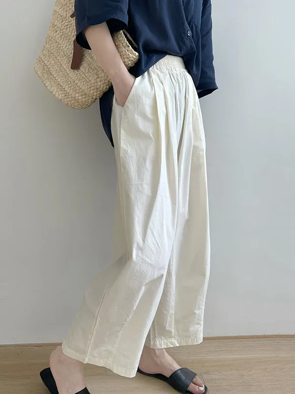 High Waisted Loose Elasticity Pleated Solid Color Split-Joint Pants Trousers