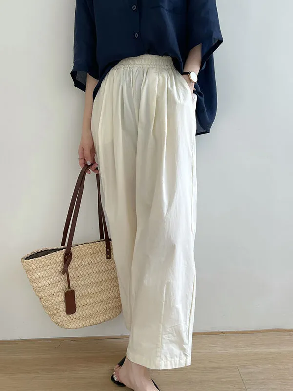 High Waisted Loose Elasticity Pleated Solid Color Split-Joint Pants Trousers