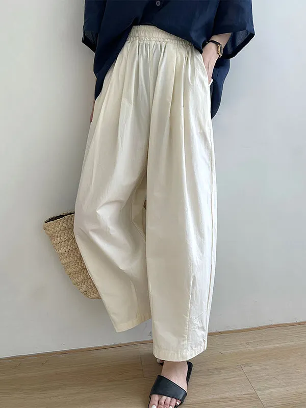 High Waisted Loose Elasticity Pleated Solid Color Split-Joint Pants Trousers