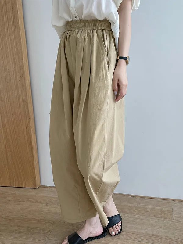 High Waisted Loose Elasticity Pleated Solid Color Split-Joint Pants Trousers