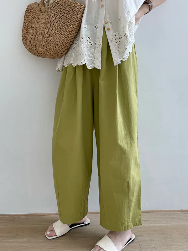 High Waisted Loose Elasticity Pleated Solid Color Split-Joint Pants Trousers