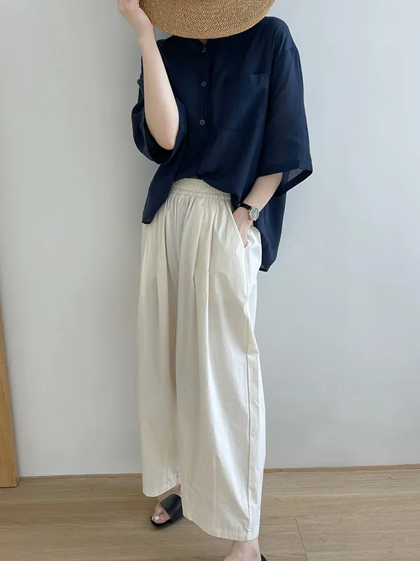 High Waisted Loose Elasticity Pleated Solid Color Split-Joint Pants Trousers