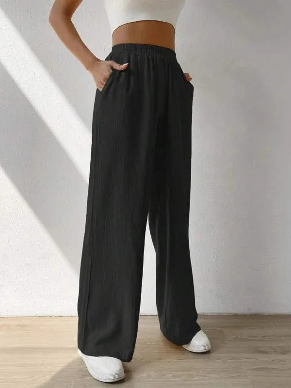 High Waisted Loose Elasticity Solid Color Split-Joint Pants Trousers