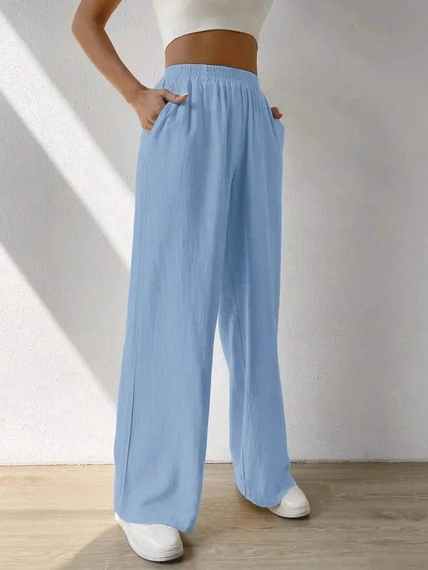 High Waisted Loose Elasticity Solid Color Split-Joint Pants Trousers