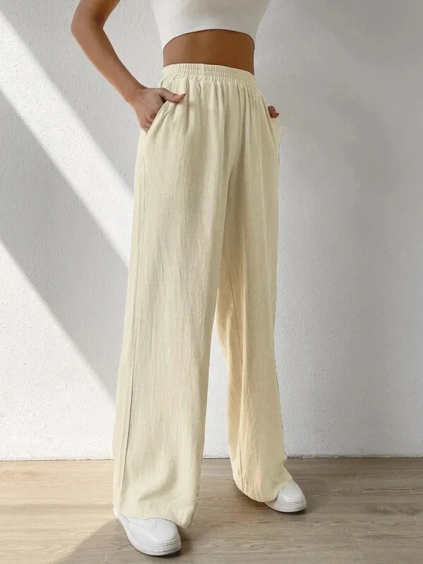 High Waisted Loose Elasticity Solid Color Split-Joint Pants Trousers