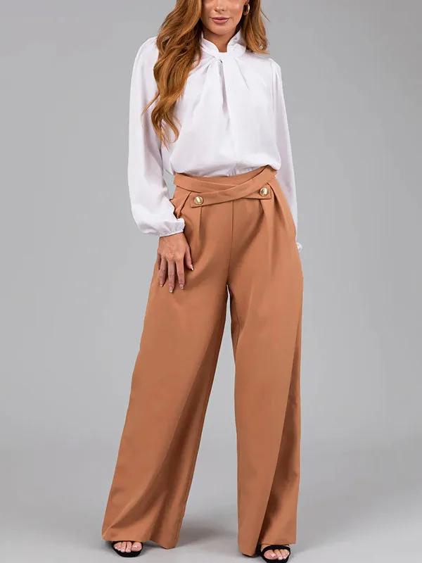 High Waisted Loose Pleated Split-Joint Pants Trousers