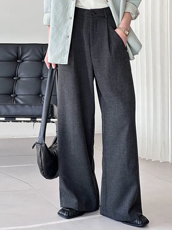 High Waisted Loose Pleated Split-Joint Suit Pants Trousers