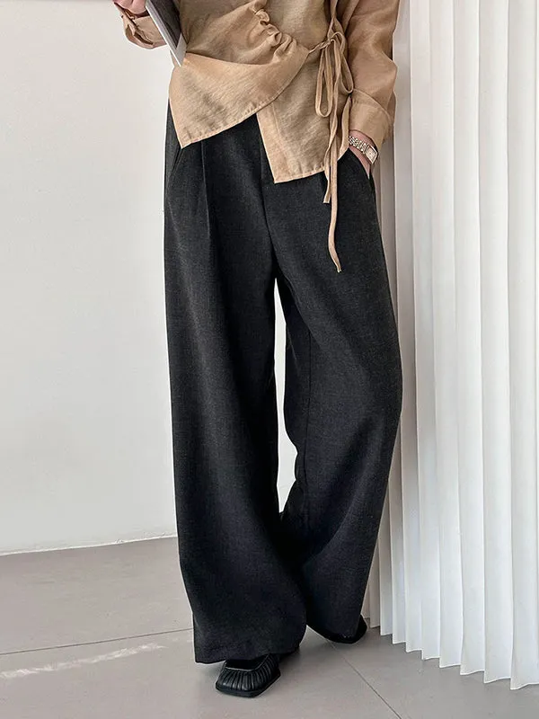 High Waisted Loose Pleated Split-Joint Suit Pants Trousers