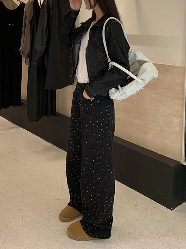 High Waisted Loose Polka-Dot Printed Split-Joint Pants Trousers