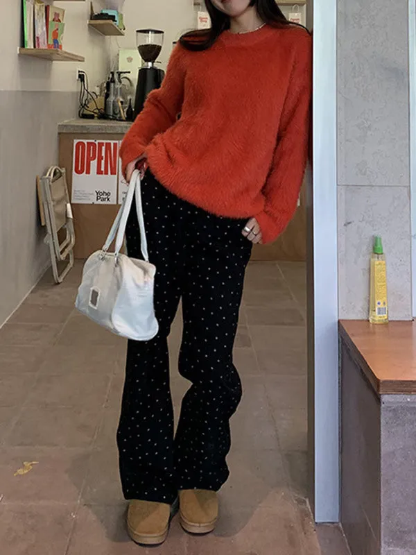 High Waisted Loose Polka-Dot Printed Split-Joint Pants Trousers