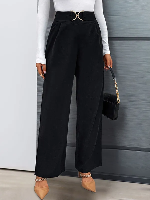 High Waisted Loose Solid Color Zipper Pants Trousers