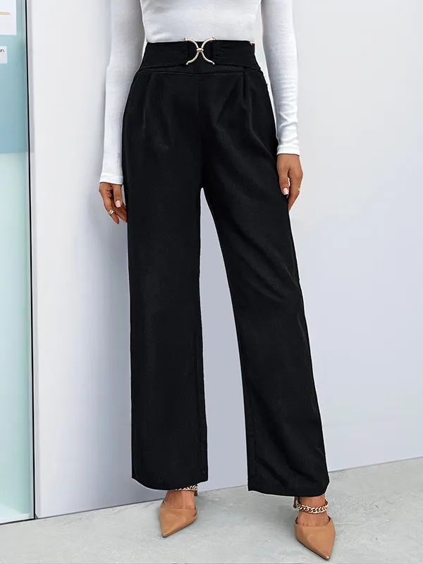 High Waisted Loose Solid Color Zipper Pants Trousers