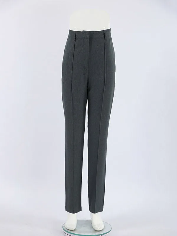 High Waisted Pleated Solid Color Split-Joint Suit Pants Trousers