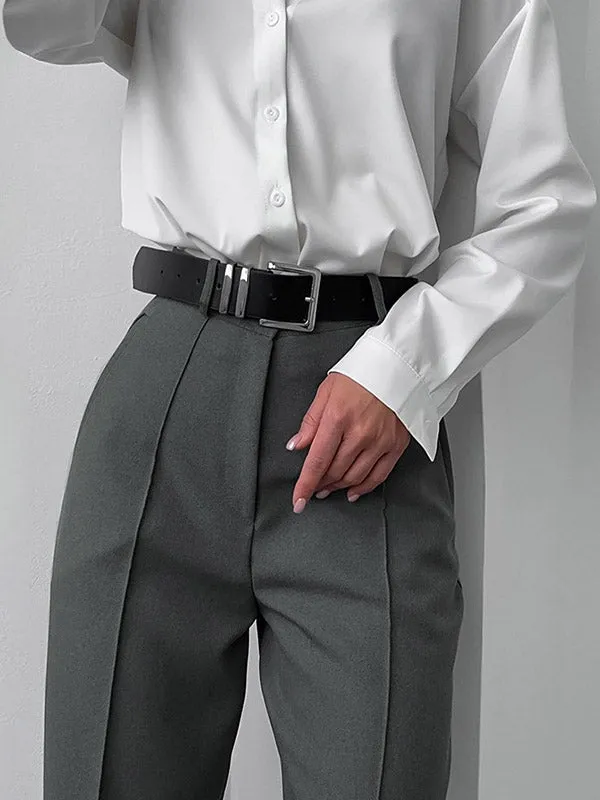 High Waisted Pleated Solid Color Split-Joint Suit Pants Trousers