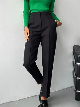 High Waisted Pleated Solid Color Split-Joint Suit Pants Trousers