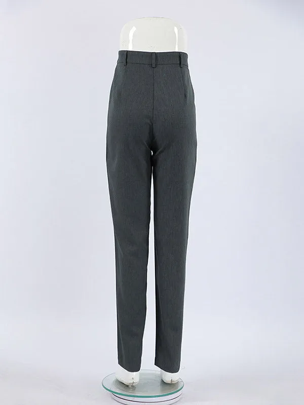 High Waisted Pleated Solid Color Split-Joint Suit Pants Trousers