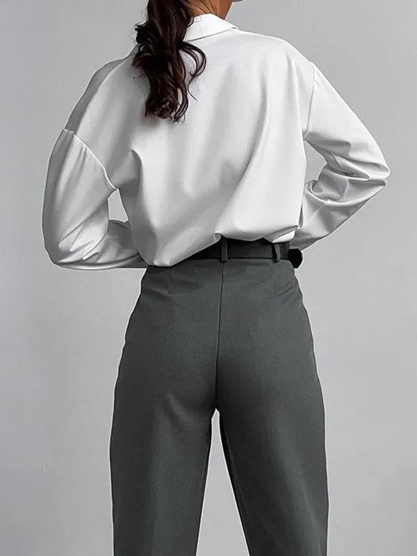 High Waisted Pleated Solid Color Split-Joint Suit Pants Trousers