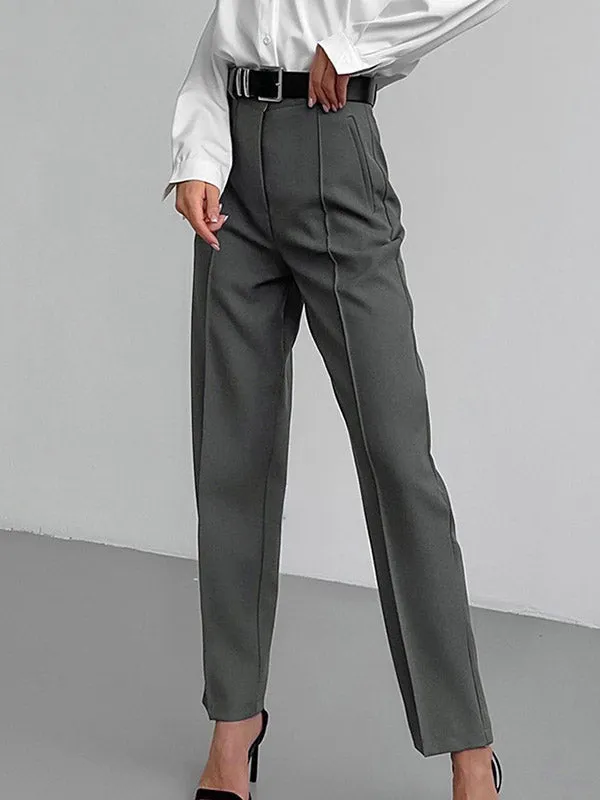 High Waisted Pleated Solid Color Split-Joint Suit Pants Trousers