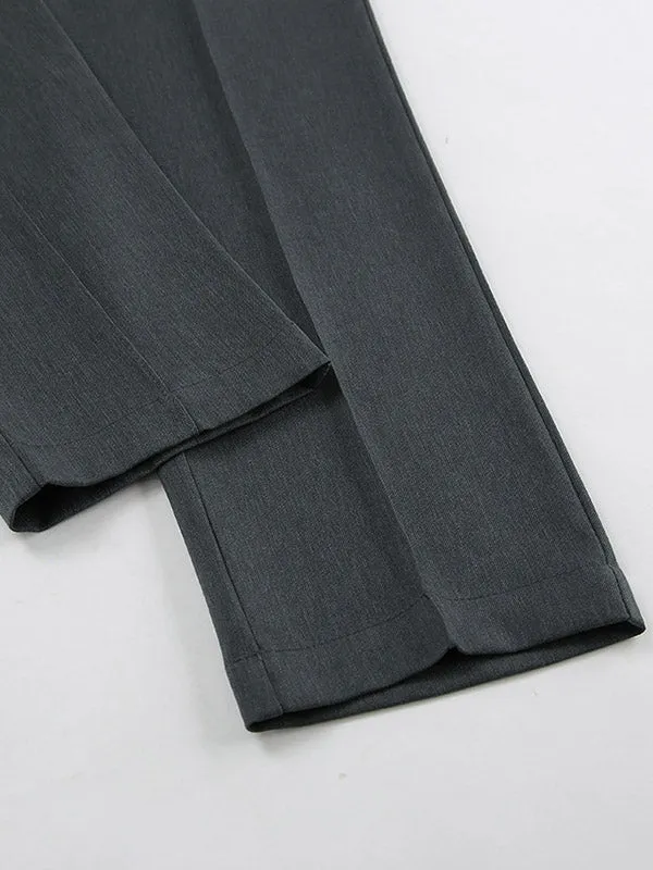 High Waisted Pleated Solid Color Split-Joint Suit Pants Trousers