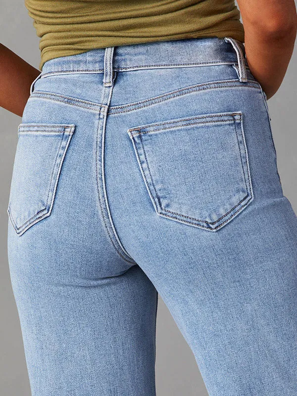 High Waisted Straight Leg Fringed Split-Joint Jean Pants Bottoms