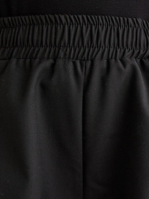 High Waisted Wide Leg Elasticity Pleated Solid Color Split-Joint Streamer Pants