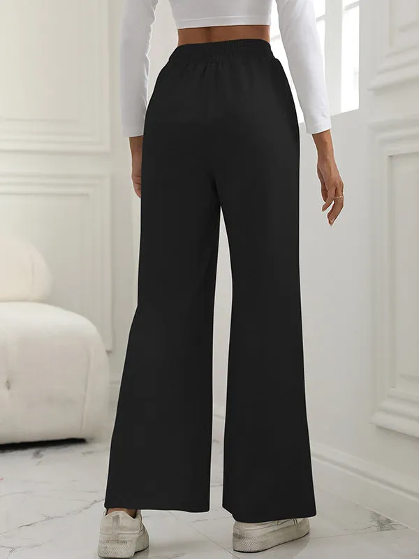 High Waisted Wide Leg Elasticity Solid Color Pants Trousers