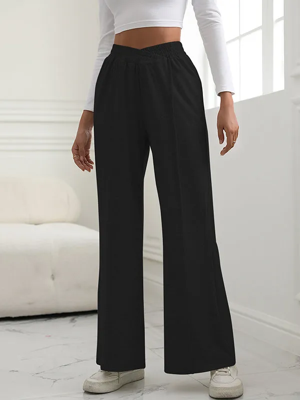 High Waisted Wide Leg Elasticity Solid Color Pants Trousers