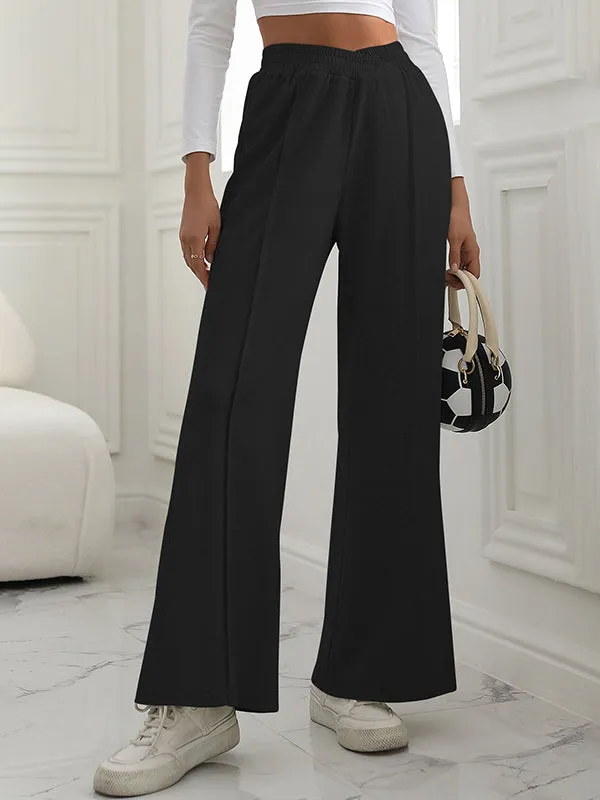 High Waisted Wide Leg Elasticity Solid Color Pants Trousers