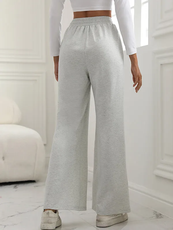 High Waisted Wide Leg Elasticity Solid Color Pants Trousers