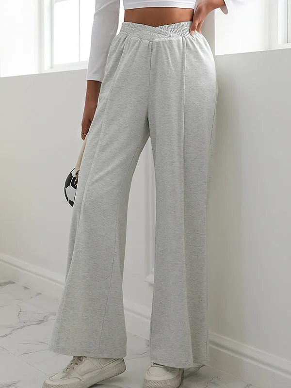 High Waisted Wide Leg Elasticity Solid Color Pants Trousers