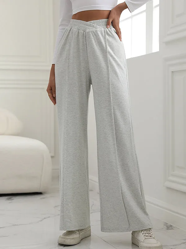 High Waisted Wide Leg Elasticity Solid Color Pants Trousers