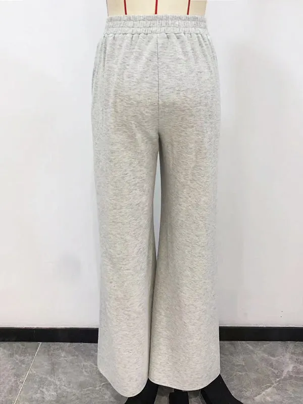 High Waisted Wide Leg Elasticity Solid Color Pants Trousers