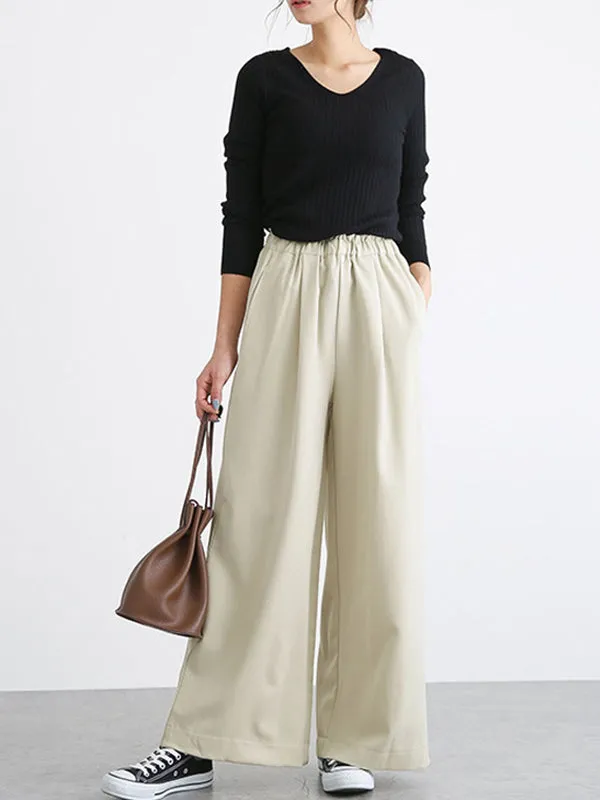 High Waisted Wide Leg Elasticity Solid Color Split-Joint Wide Side Pants Trousers