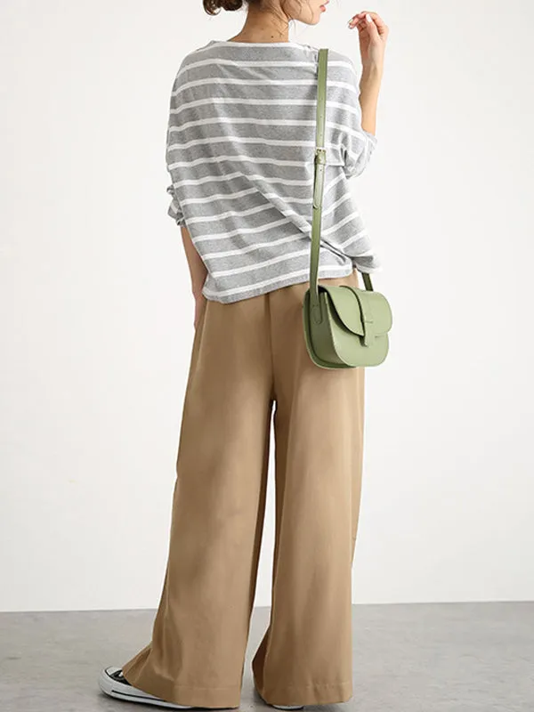 High Waisted Wide Leg Elasticity Solid Color Split-Joint Wide Side Pants Trousers