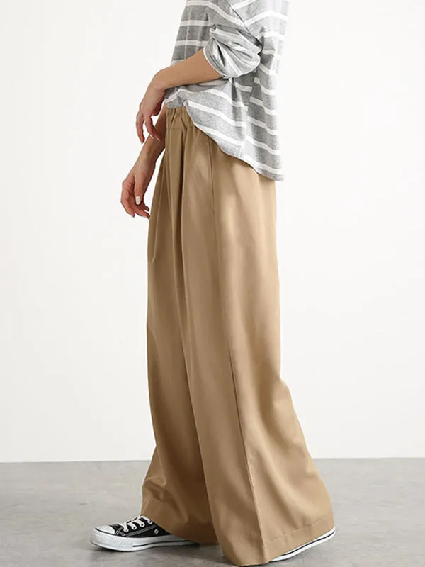 High Waisted Wide Leg Elasticity Solid Color Split-Joint Wide Side Pants Trousers