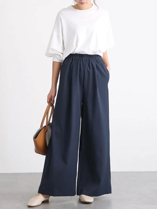 High Waisted Wide Leg Elasticity Solid Color Split-Joint Wide Side Pants Trousers