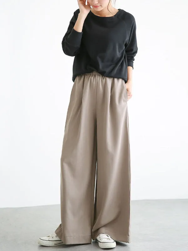 High Waisted Wide Leg Elasticity Solid Color Split-Joint Wide Side Pants Trousers