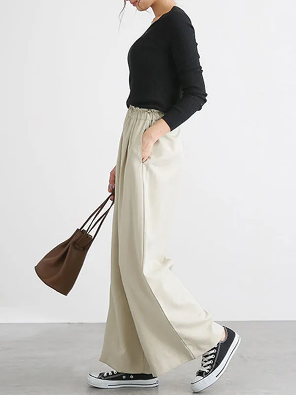 High Waisted Wide Leg Elasticity Solid Color Split-Joint Wide Side Pants Trousers