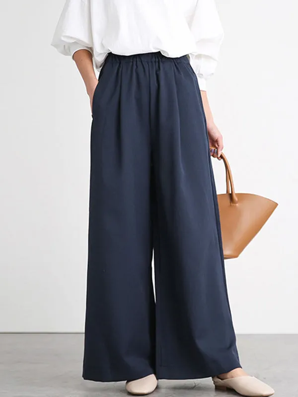 High Waisted Wide Leg Elasticity Solid Color Split-Joint Wide Side Pants Trousers