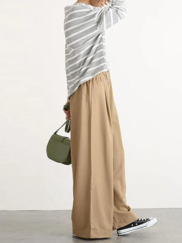 High Waisted Wide Leg Elasticity Solid Color Split-Joint Wide Side Pants Trousers