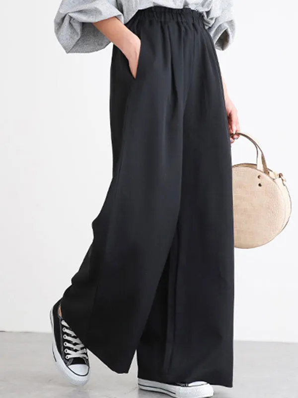 High Waisted Wide Leg Elasticity Solid Color Split-Joint Wide Side Pants Trousers