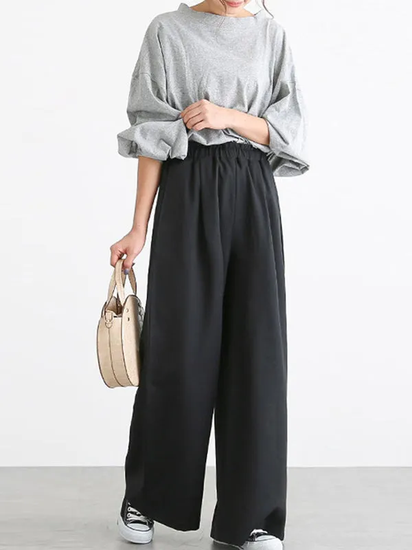 High Waisted Wide Leg Elasticity Solid Color Split-Joint Wide Side Pants Trousers