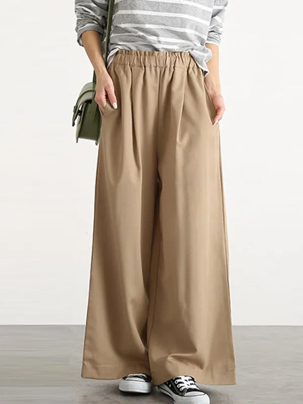 High Waisted Wide Leg Elasticity Solid Color Split-Joint Wide Side Pants Trousers