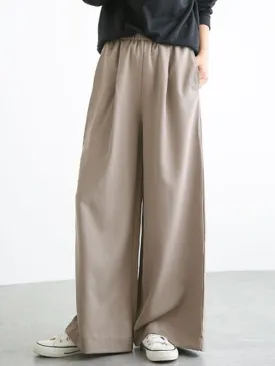 High Waisted Wide Leg Elasticity Solid Color Split-Joint Wide Side Pants Trousers