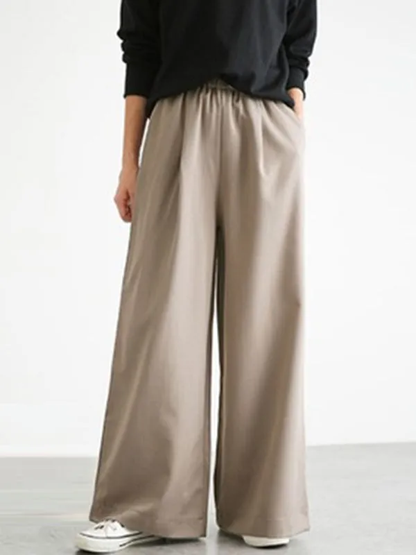 High Waisted Wide Leg Elasticity Solid Color Split-Joint Wide Side Pants Trousers