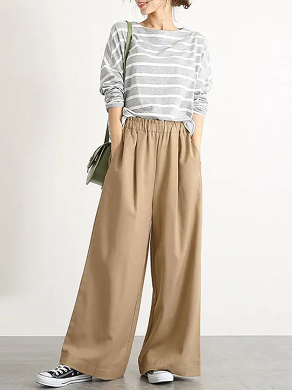 High Waisted Wide Leg Elasticity Solid Color Split-Joint Wide Side Pants Trousers