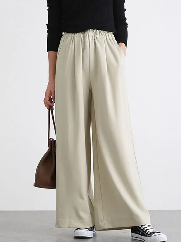 High Waisted Wide Leg Elasticity Solid Color Split-Joint Wide Side Pants Trousers