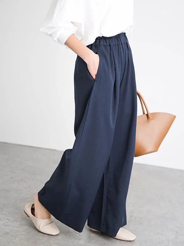 High Waisted Wide Leg Elasticity Solid Color Split-Joint Wide Side Pants Trousers