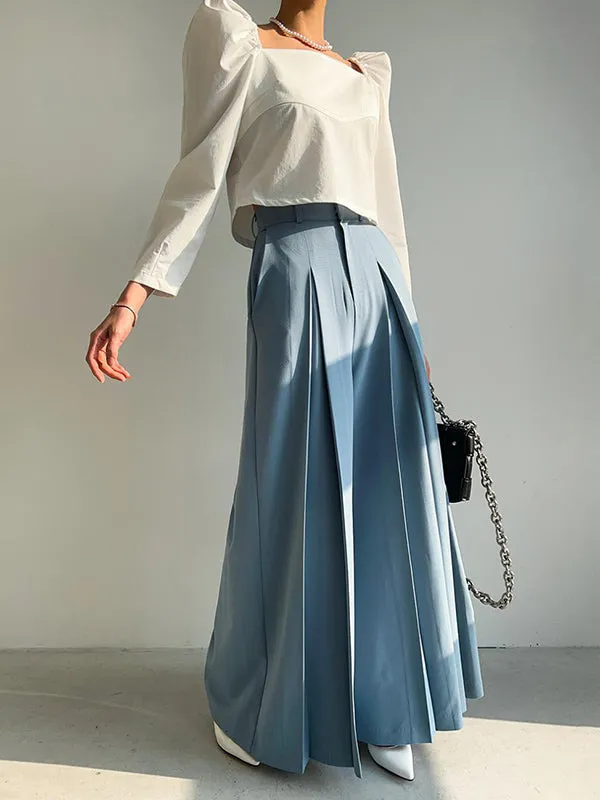 High Waisted Wide Leg Pleated Solid Color Casual Pants Bottoms Trousers