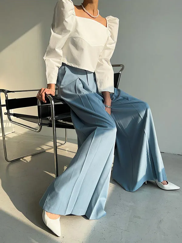 High Waisted Wide Leg Pleated Solid Color Casual Pants Bottoms Trousers